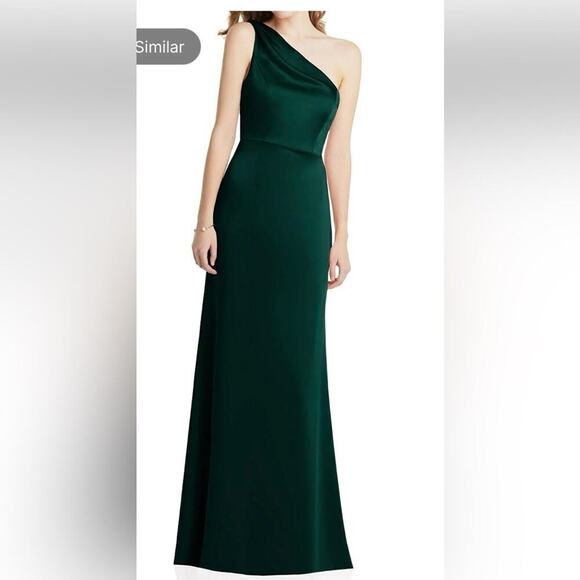 Lovely Shirred One-Shoulder Satin Trumpet Maxi Dress 8R Evening Gown Formal - Picture 3 of 3